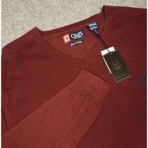 Chaps Sweater Mens XL Pima Cotton V-Neck Burgundy Solid Pullover NEW